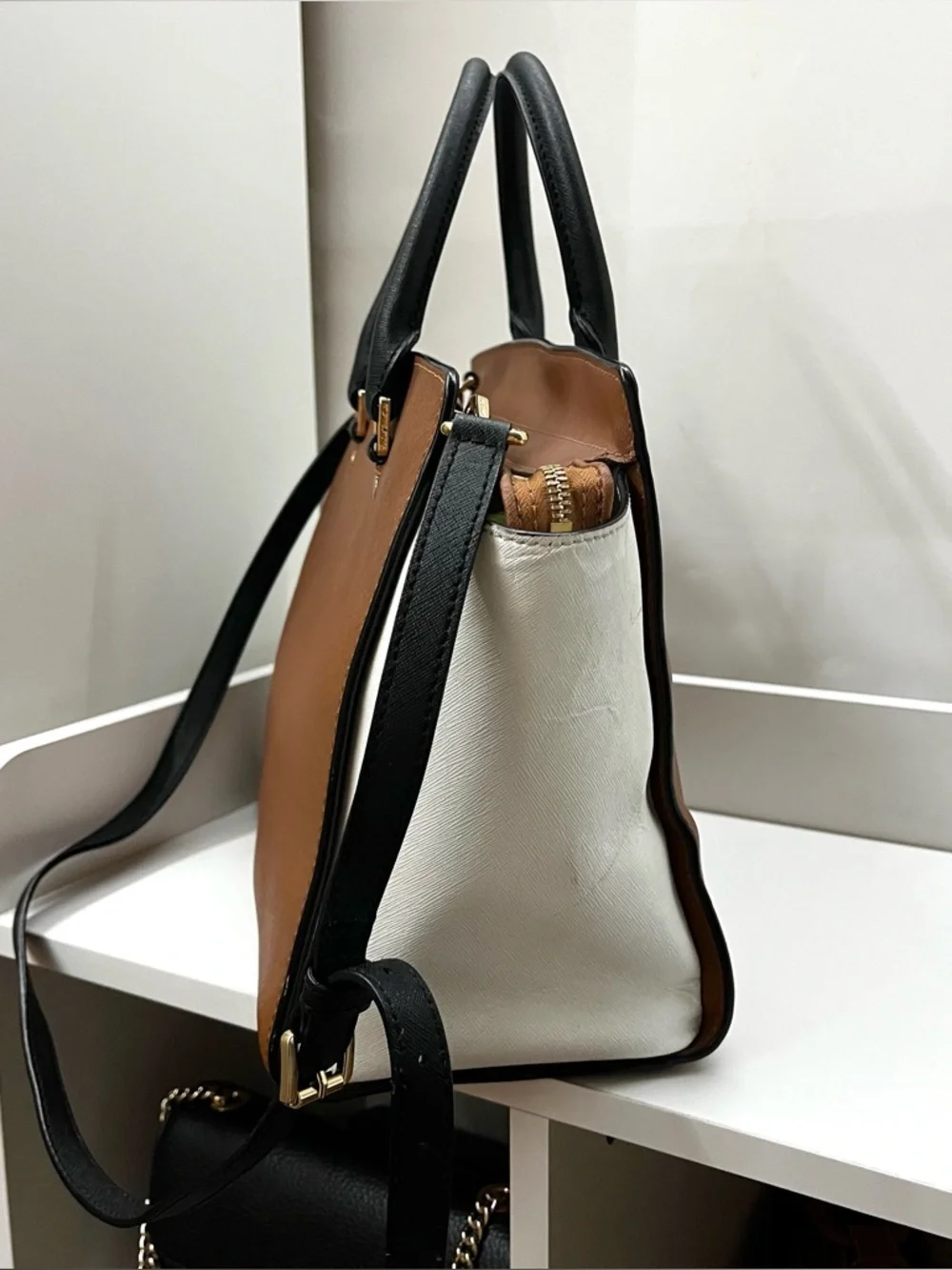 MICHAEL KORS Acorn Colorblock Selma Satchel Tote Shoulder Bag